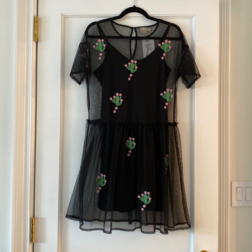 ASOS DESIGN Mesh Smock Dress With Cactus Applique